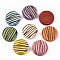 Painted Natural Wood Beads, Laser Engraved Pattern, Flat Round with Zebra-Stripe, Mixed Color, 20x5mm, Hole: 1.5mm