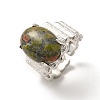 Natural Unakite Oval Open Cuff Ring RJEW-P082-03P-12-2