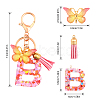 Fashion Alphabet Initial Letter Resin Keychain with Tassel Gradient Butterfly Pendant Key Ring KEYC-WH0027-105B-3