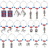 BENECREAT 20Pcs 10 Styles Union Jack & Soldier & Umbrella & Horse & Crown Alloy Dangle Wine Glass Charms with Glass Pearl AJEW-BC0003-10-1