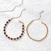 2Pcs 2 Styles Round Natural Grade AB Tiger Eye & Synthetic Hematite Beaded Bracelets & 304 Stainless Steel Cable Chains Bracelets for Women BJEW-JB12800-01-2