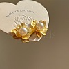Retro Flower Brass & Imitation Pearl Stud Earrings for Womenes BM9538-3-1