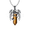 Natural Tiger Eye Bullet with Dragon Pendant Necklace with Zinc Alloy Chains PW-WG99720-01-1