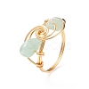 Natural Mixed Stone Chips with Brass Beaded Finger Ring RJEW-JR00515-7