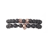 2Pcs 2 Style Natural Lava Rock & Brass Beaded Stretch Bracelets Set BJEW-JB09244-02-1