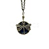 Bohemian Flat Round with Dragonfly Pattern Alloy Dark Cyan Glass Pendant Necklaces for Women FS-WG33723-01-5