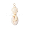 4Pcs 4 Styles Natural Cowrie Shell & Dyed Synthetic Turquoise Turtle Copper Wire Wrapped Pendants PALLOY-JF04035-02-3