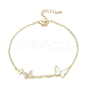 Brass Micro Pave Clear Cubic Zirconia White Butterfly Link Bracelets KK-CBA6980-21G-4