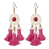 Flat Round 304 Stainless Steel Polycotton Tassel Chandelier Earrings EJEW-JE06452-02-2