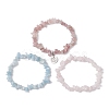 3Pcs 3 Styles Natural Aquamarine & Rose Quartz Chips Stretch Bracelets Sets BJEW-JB11076-06-4