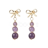 Natural Amethyst Bowknot with Round Dangle Stud Earrings EJEW-JE06780-02-2