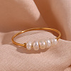 Nuggets Stainless Steel & Natural Freshwater Pearl Beads Finger Rings WG1BE4A-03-1