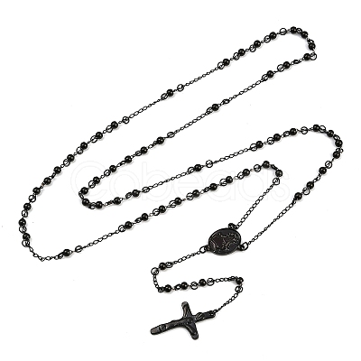 Men's Rosary Bead Necklace with Crucifix Cross NJEW-I011-4mm-04-1
