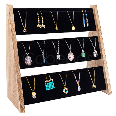 2-Tier Wood & Velvet Jewelry Set Display Stands ODIS-WH0329-79-1