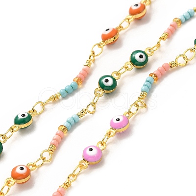 Brass Enamel Evil Eye Link Chains CHC-A006-04G-1