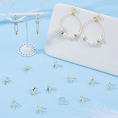 Bowknot Shape Brass Earring Hooks KK-HS0001-78G-1