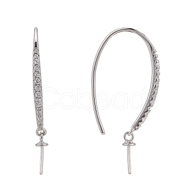 Anti-Tarnish Rhodium Plated 925 Sterling Silver Micro Pave Cubic Zirconia Earring Hooks STER-F041-88P-1