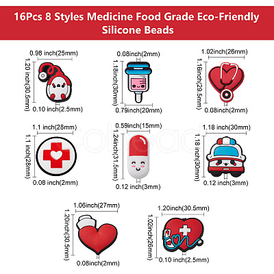 16Pcs 8 Styles Medicine Food Grade Eco-Friendly Silicone Beads SIL-CJ0001-23-1