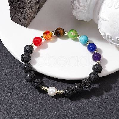 Chakra Theme Natural & Synthetic Mixed Gemstone Stretch Bracelet BJEW-JB10161-1