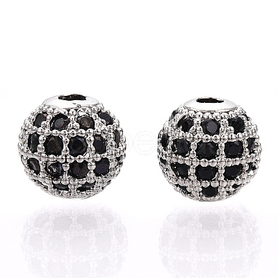 Rack Plating Brass Cubic Zirconia Beads X-ZIRC-S001-8mm-B03-1