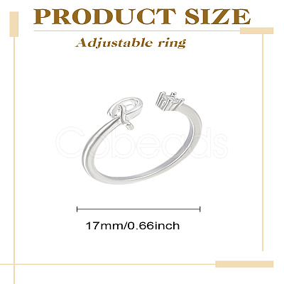 1Pc Letter Brass Rhinestone Open Cuff Rings for Women AJEW-LP0004-47P-S-1