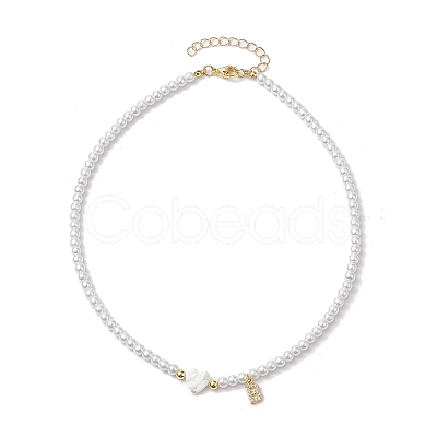 Brass Micro Pave Grade AAA Cubic Zirconia Letter Pendant Necklaces NJEW-JN04771-02-1