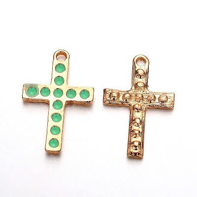 Light Gold Plated Alloy Enamel Cross Pendants ENAM-J544-04KCG-1