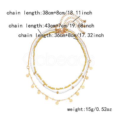 Summer Beach Alloy Coin Tassel Glass Seed Beaded 3 Layer Necklaces for Women FS-WGF3BD7-03-1