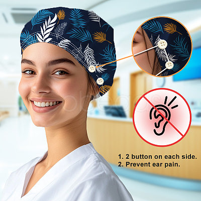 Cotton Adjustable Printed Bouffant Hats Working Caps for Women Men AJEW-WH0677-002-1