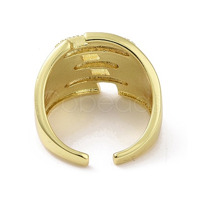 Brass Micro Pave Clear Cubic Zirconia Open Cuff Ring for Woman RJEW-M165-02A-G-1