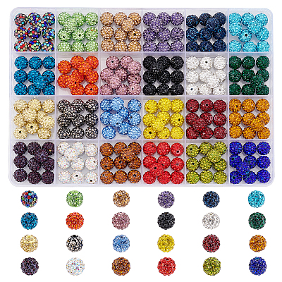 PandaHall Elite 240Pcs 24 Colors Pave Disco Ball Beads RB-PH0001-32-1