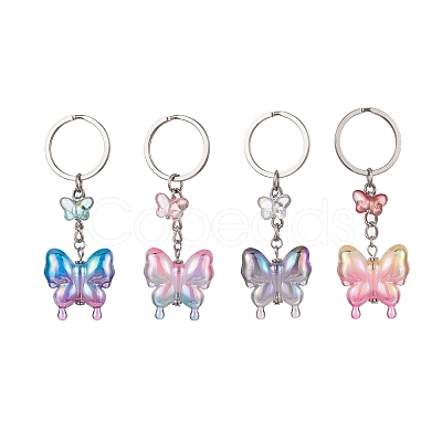 4Pcs Glass & Acrylic Butterfly Keychain KEYC-JKC00649-1