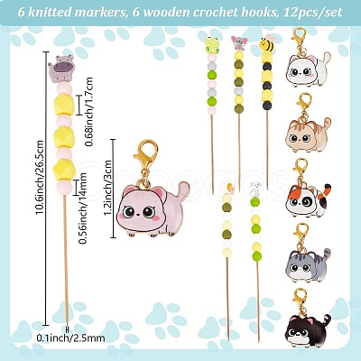 6Pcs Beadable Bamboo Knitting Needle & 6Pcs Cat Alloy Enamel Stitch Marker Kits DIY-DR00013-1
