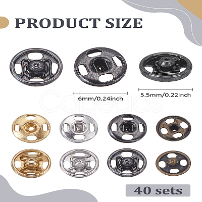 40 Sets 4 Colors Brass Snap Buttons FIND-LP0003-97-1