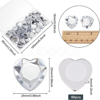 60Pcs Heart Acrylic Rhinestone Stick-On Cabochon TACR-FG0001-15B-1