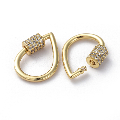 Brass Micro Pave Cubic Zirconia Screw Carabiner Lock Charms ZIRC-G160-20G-1
