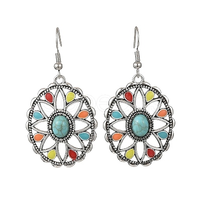 Bohemian Alloy Enamel & Synthetic Turquoise Dangle Earrings for Women EJEW-JE07341-1