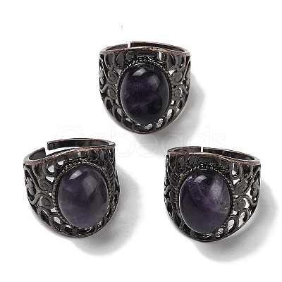 Natural Amethyst Oval Adjustable Rings RJEW-K271-06R-20-1