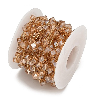 Handmade 304 Stainless Steel Glass Beads Cube Link Chains CHS-B011-04G-02-1
