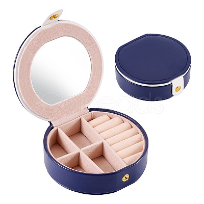Round PU Leather & Plastic Jewelry Set Storage Box CON-TAC0014-06C-1