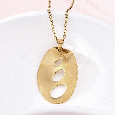 Hollow Textured Oval 304 Stainless Steel Pendant Necklaces NJEW-M096-24G-1
