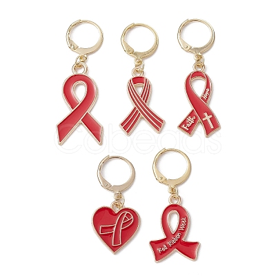 AIDS Awareness Ribbon Alloy Enamel Pendant Locking Stitch Markers HJEW-JM01418-1