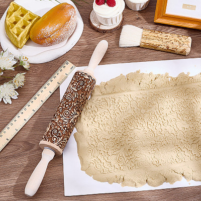Flower Print Wood Rolling Pin AJEW-WH0314-689C-1