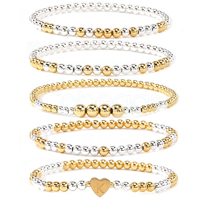 5Pcs Brass Beads Stretch Bracelets for Women CW0227-4-1