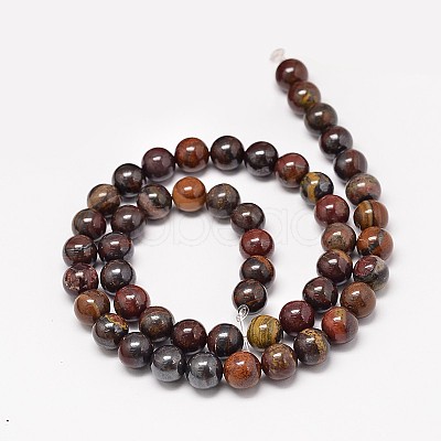 Natural Red Tiger Iron Round Bead Strands G-P075-22-6mm-1