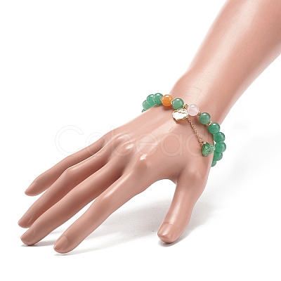 Natural Red & Green Aventurine & Rose Quartz Round Beaded Stretch Bracelets Set BJEW-JB09012-1