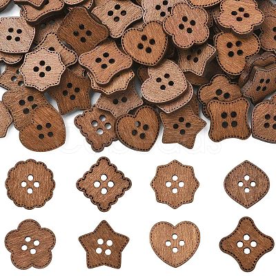 100Pcs 8 Styles 4-Hole Wood Buttons BUTT-FS0001-01B-1