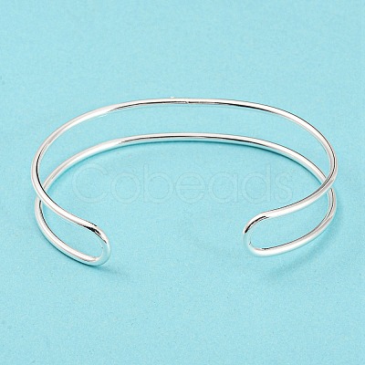Rack Plating Brass Double Lines Cuff Bangles for Women BJEW-M304-01S-1