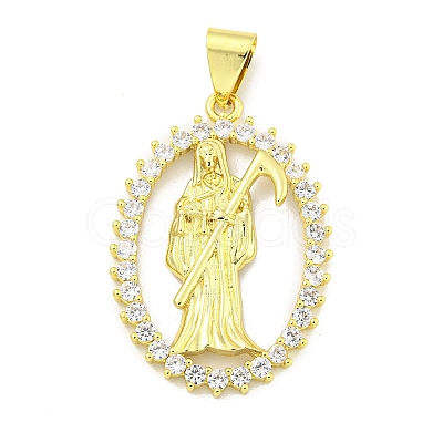 Rack Plating Brass Micro Pave Clear Cubic Zirconia Pendants KK-B091-30G-04-1