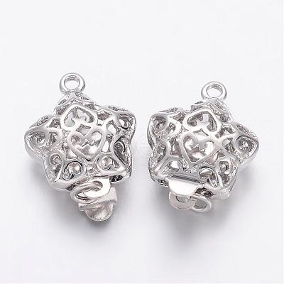 Platinum Plated Filigree Star Brass Box Clasps X-KK-F0182-P-NF-1